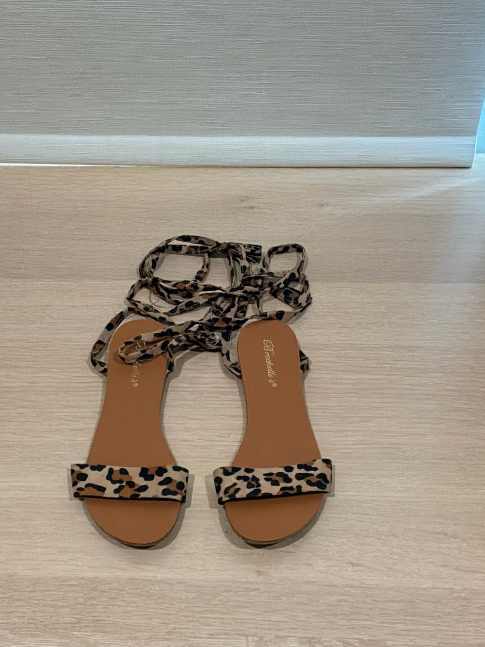 Breckelles Leopard Print Lace-Up Sandals in Tan and Black